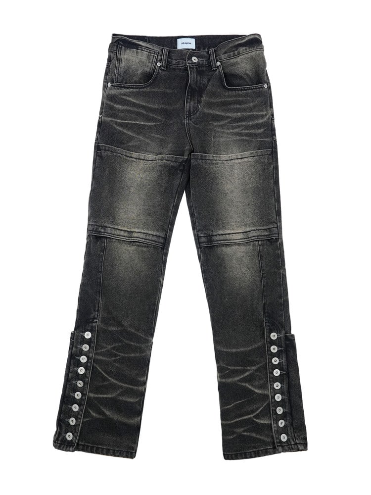BUTTON BIKER DENIM PANTS (WASHED BLACK)